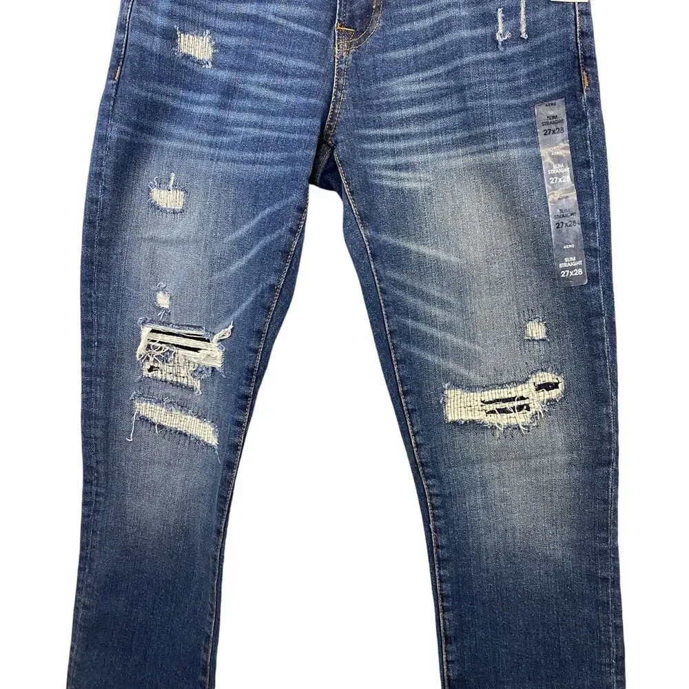 Aeropostale Areo Real Original Denim Jeans Womens 27/28 Slim Straight Distressed